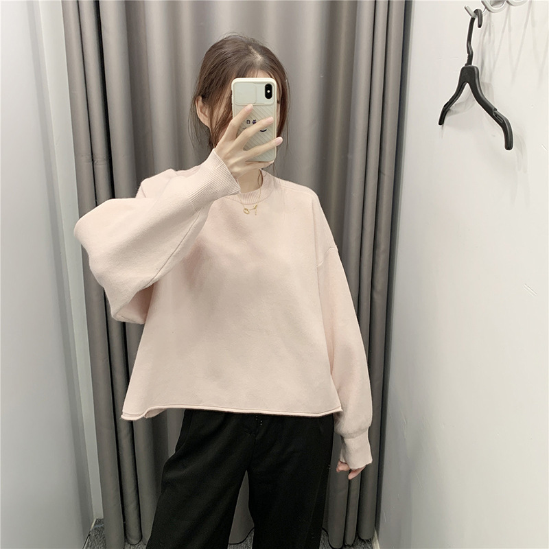 Round Neck Pullover Loose Version Sweet Short Mix Sweater