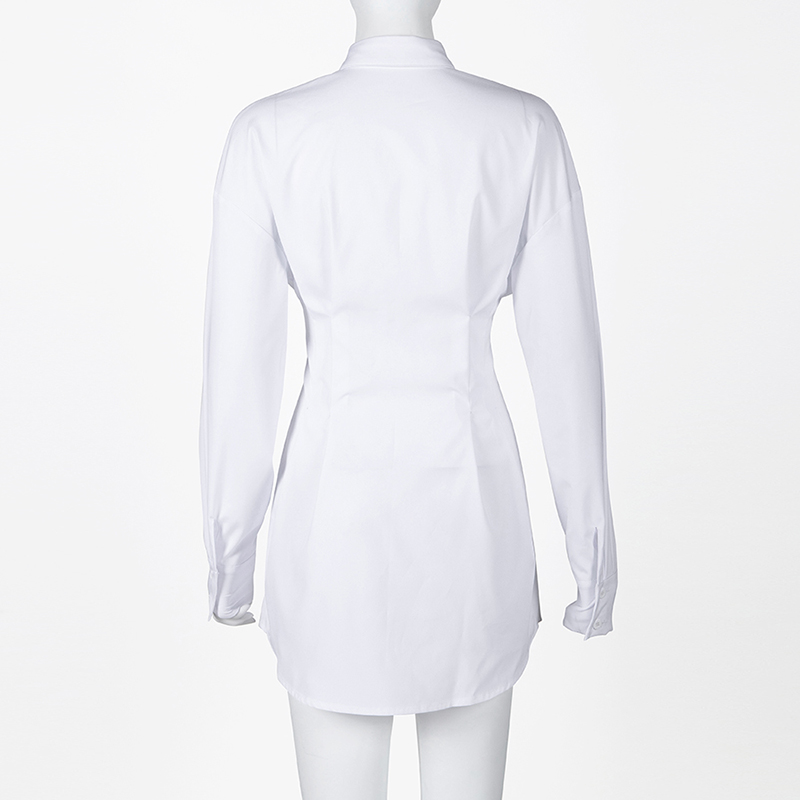 Collar Drawstring Button Mid-Length Sexy Shirt Skirt