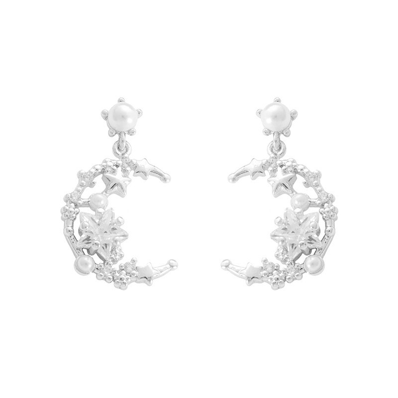 Micro-set moon pearl earrings