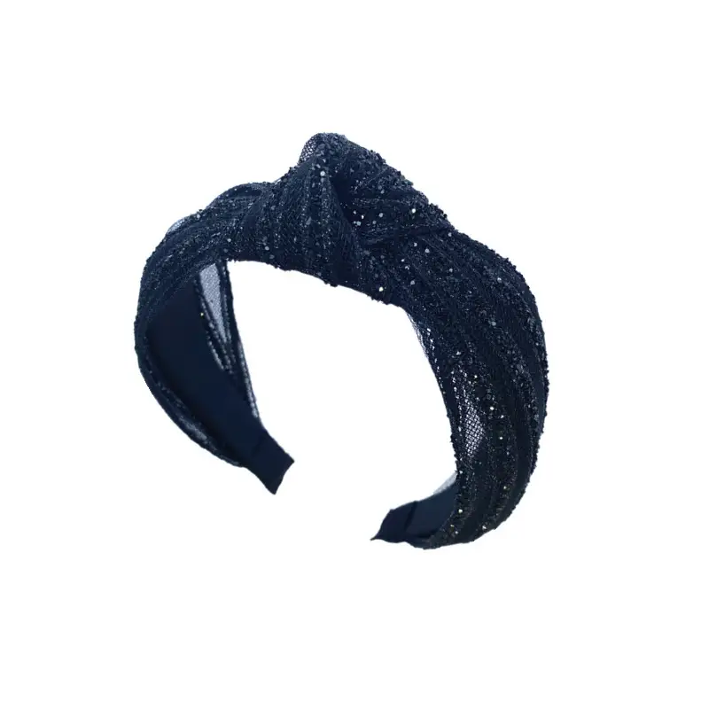 Hair Accessories Black Net Yarn with Diamonds Super Glitter Fabric Knotted