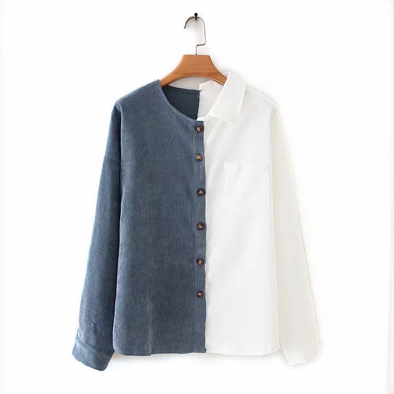 Long-sleeved Single-breasted Corduroy Stitching Single-collar Shirt
