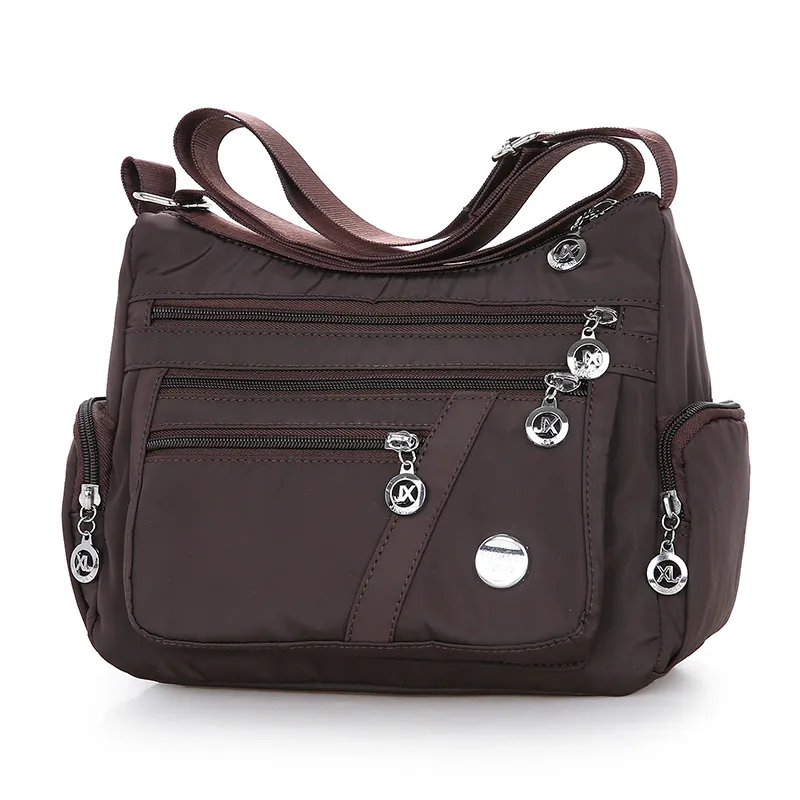Ladies Multi-layer Square Fashion Women Shoulder Messenger Bag Waterproof Nylon Oxford Crossbody Bag Handbags - Coffee