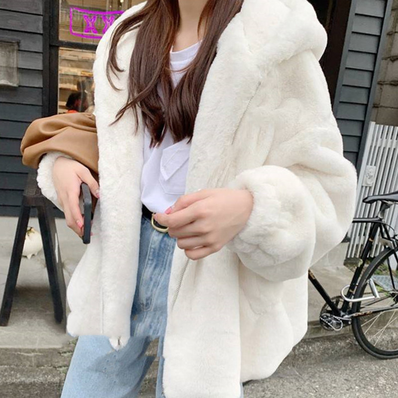 Faux Fur Ladies Plus Cotton Thick Hooded Jacket
