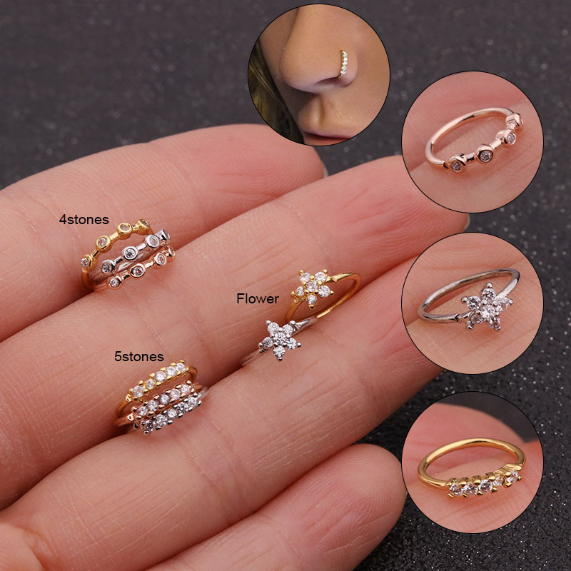 Cross border e-commerce hot selling zircon flower nose ring inlaid with zircon