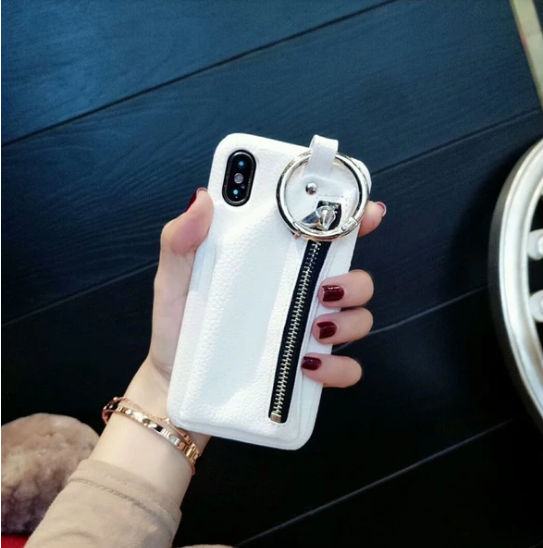 Compatible with Apple, Iphone Case With Leather Pouch and Keyring – White, Iphone11