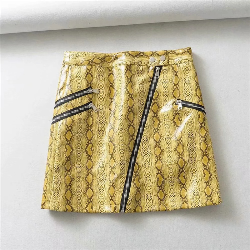 Zip high waist snake print skirt Yellow - Shop at LoveMi