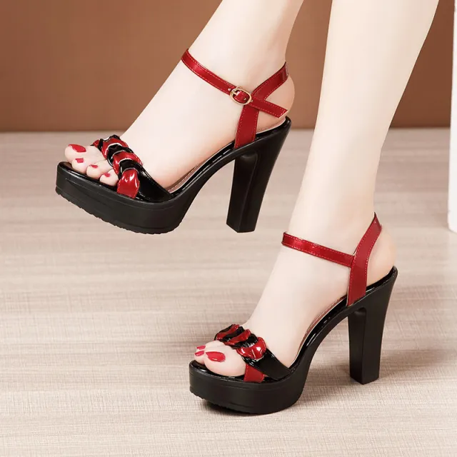 High heel Platform Thick heeled Fish Mouth Sandals Black - Shop at LoveMi