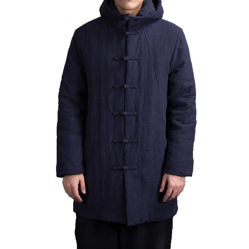 Men's Chinese Style Linen Hooded Padded Jacket