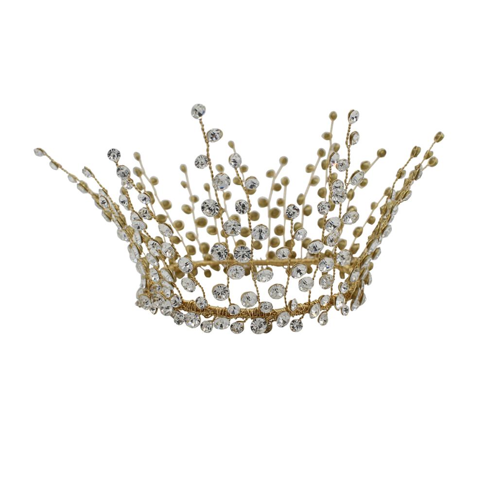 Handmade Full Diamond Bridal Crown Wedding Banquet Headdress Gold - Shop at LoveMi