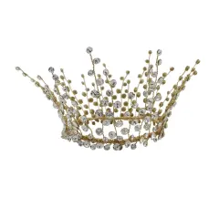 Handmade Full Diamond Bridal Crown Wedding Banquet Headdress - Gold - View 1