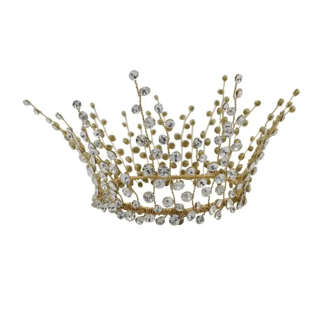 Handmade Full Diamond Bridal Crown Wedding Banquet Headdress Gold - Shop at LoveMi