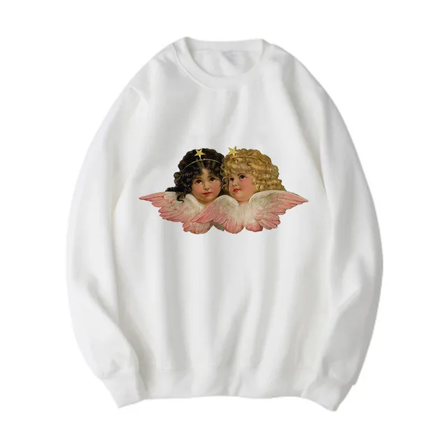 Ladies Fashion Victoria Angel Print Long Sleeve Sweatshirt 11 Style - Shop at LoveMi
