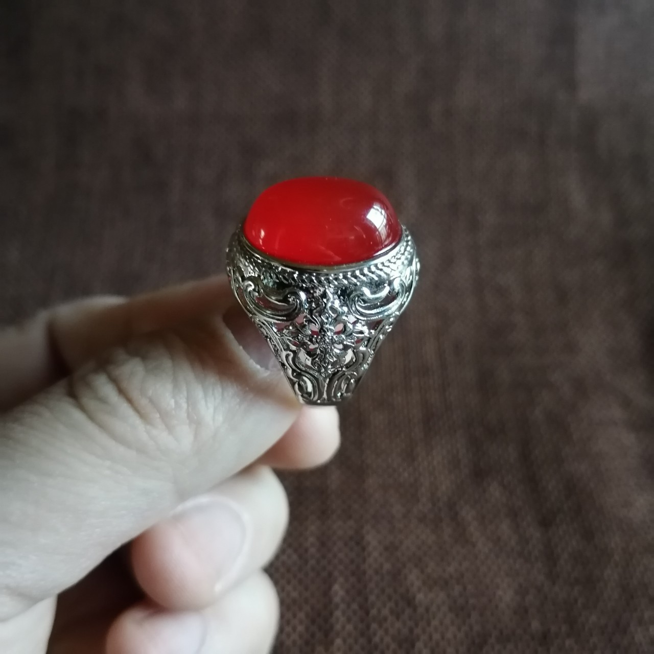 Men's Ring Silver Inlaid With Natural Red Agate