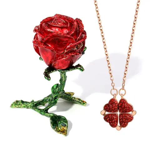 Love Lat Foldable Pendant Rose Gold Full Diamond Red