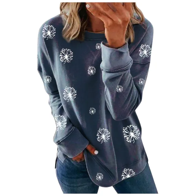 Explosive Christmas Print Long Sleeve Round Neck Sweatshirt Dark Blue - Shop at LoveMi