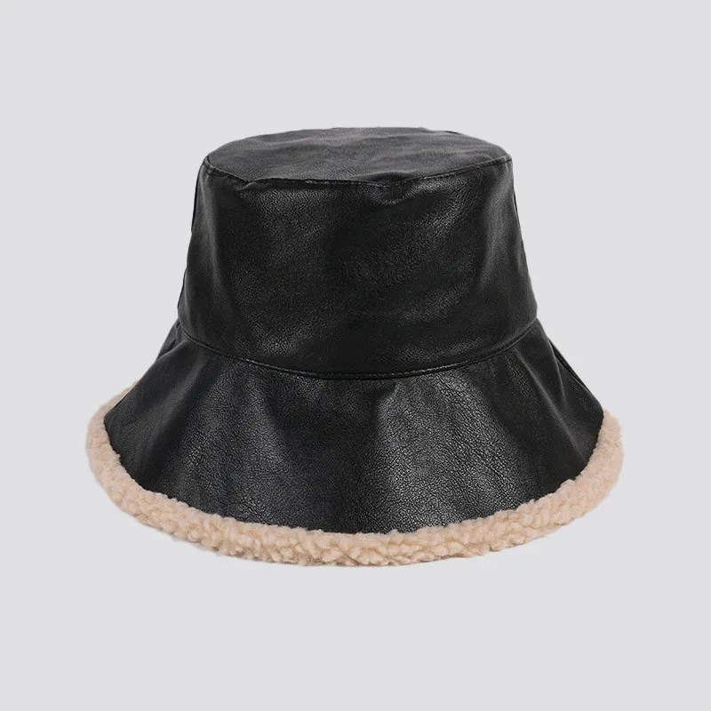 Lamb wool warm fashion pot hat - Black