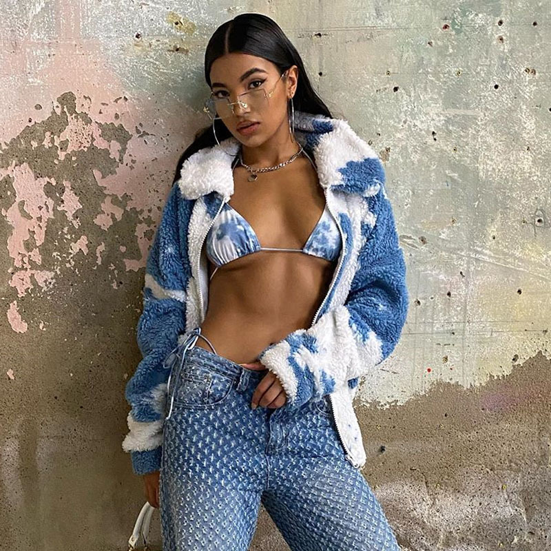 Lapel tie-dye contrast cardigan