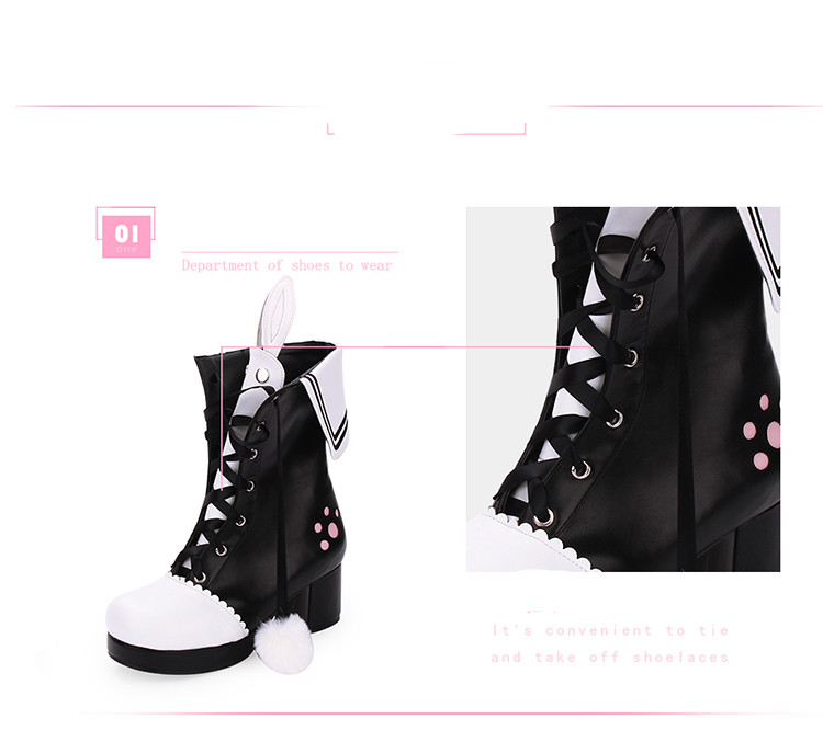 Boots Winter Lace Lapel Embroidered Rabbit Ears Thick Heel Lolita Boots