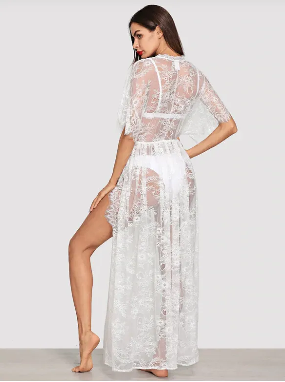 Lace Beach Coat Blouse Maxi Dress White - Shop at LoveMi