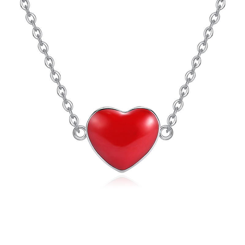 Double-sided Red Heart Peach Silver-plated Necklace