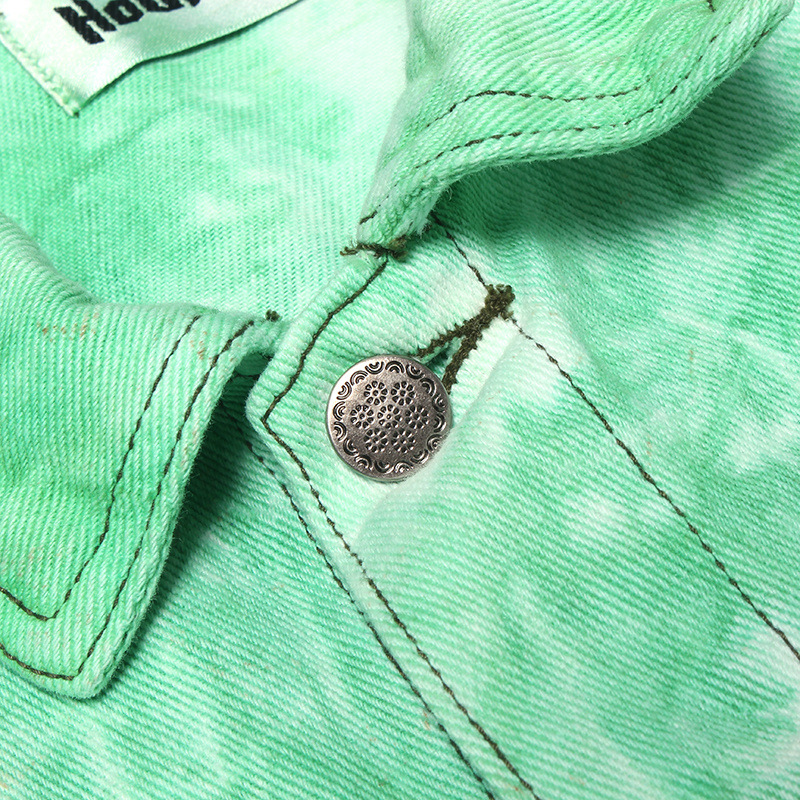 Street Hip-hop Washed Tie-dye Green Loose Denim Jacket