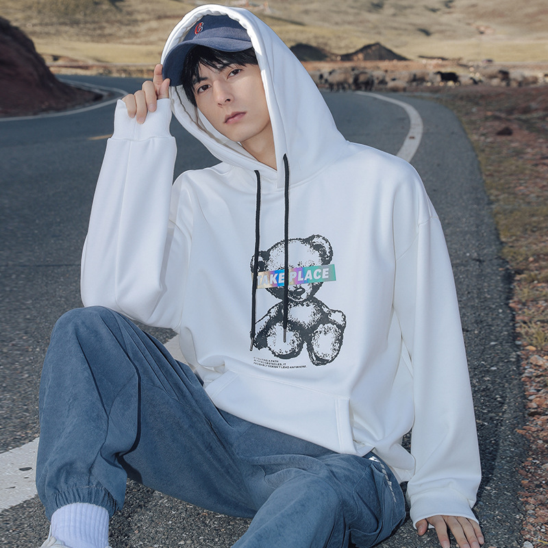 Reflective bear print loose couple sweater