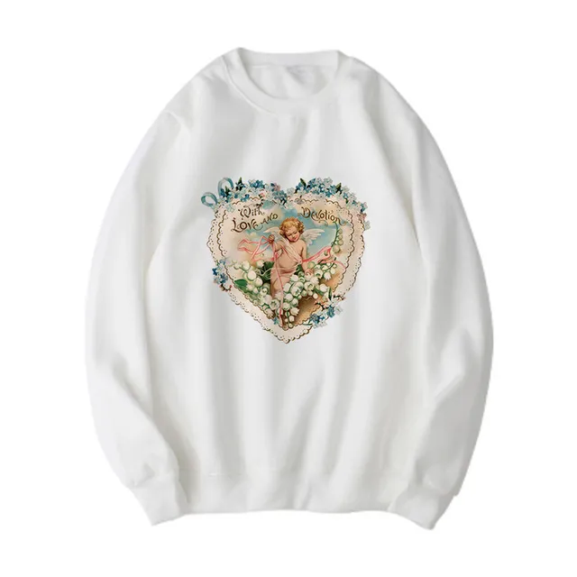 Ladies Fashion Victoria Angel Print Long Sleeve Sweatshirt 2Style - Shop at LoveMi