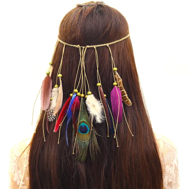 European and American bohemian peacock feather hair band ladies fashion national wind headwear Style 3 - Shop at LoveMi