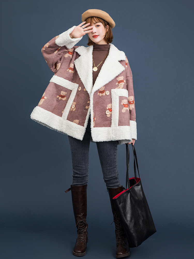 Bear print suede jacket