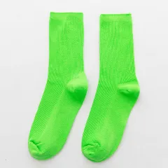 Candy Rainbow Color Mid-calf Cotton Socks - Green - View 1