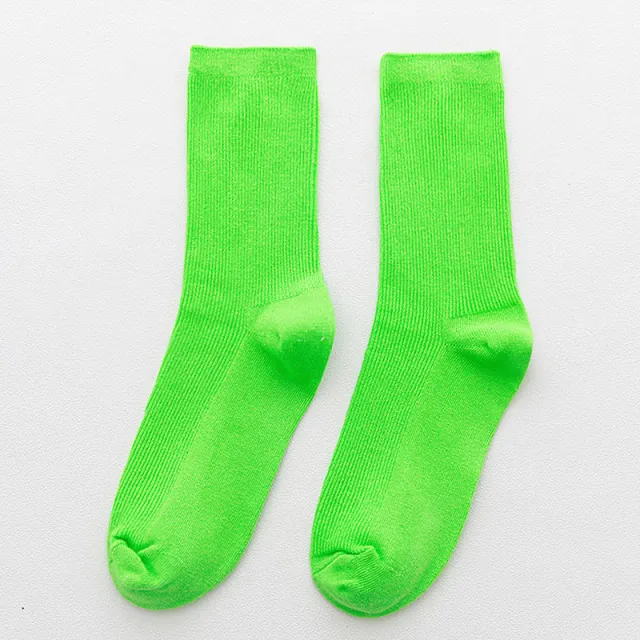 Candy Rainbow Color Mid calf Cotton Socks Green - Shop at LoveMi