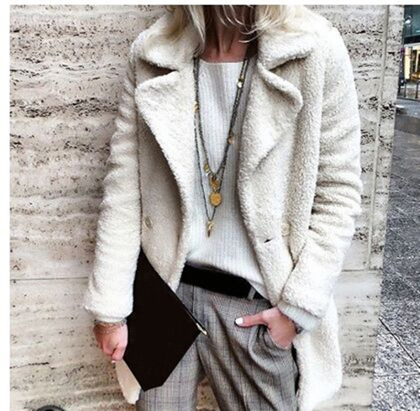 Pure Color Fleece Lapel Warm Jacket