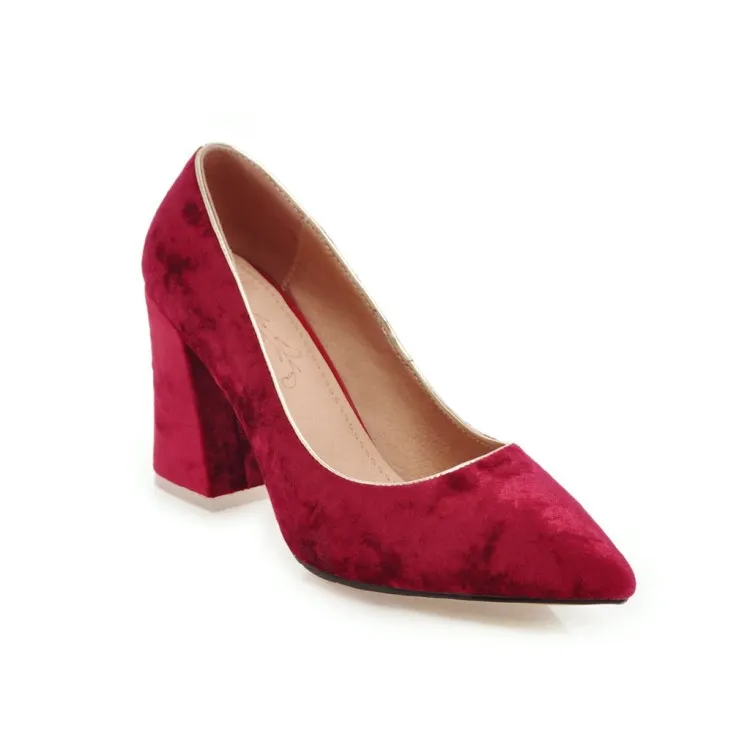 Suede pointed toe chunky heels - Red