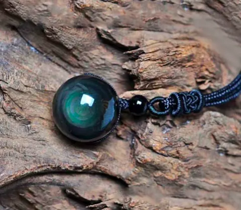 Natural Obsidian Rainbow Eye Transfer Good Luck Pearl Pendant
