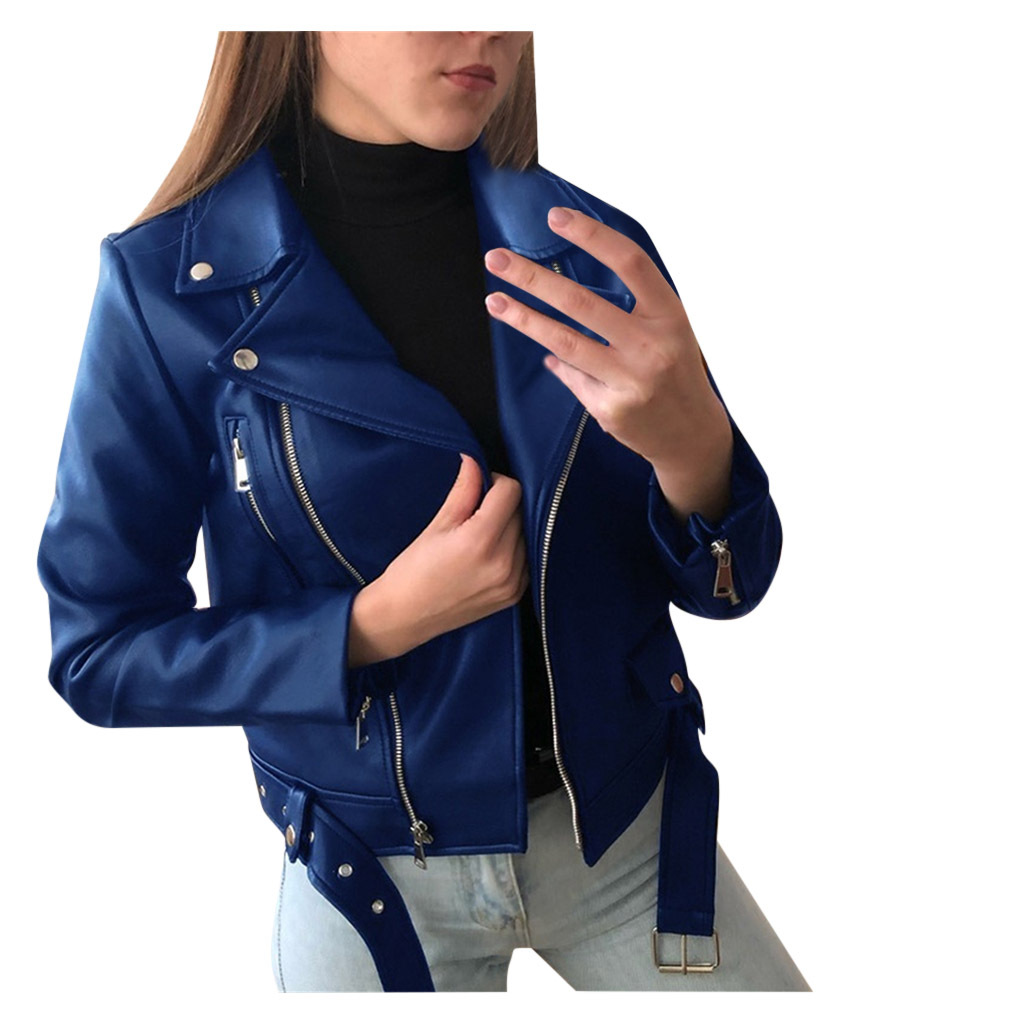 Skinny slim leather jacket motorcycle suit Blue - Shop at LoveMi