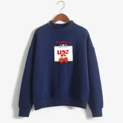 Strawberry Milk Kawaii Print Long Sleeve Sweatshirt - Navy - View 1
