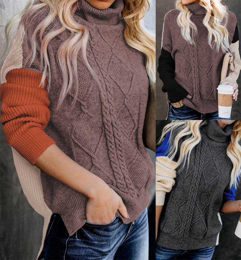 Twisted rope stitching turtleneck sweater