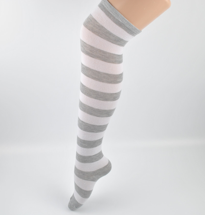 Stockings ladies over knee socks Japanese thigh socks striped high socks socks Gray - Shop at LoveMi