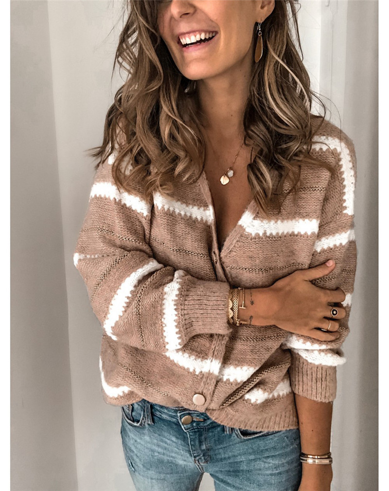 Women's V-neck striped colorblock knitted sweater