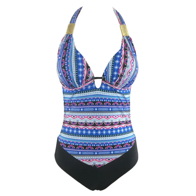 Printed Siamese Back Hollow Halter Blue - Shop at LoveMi