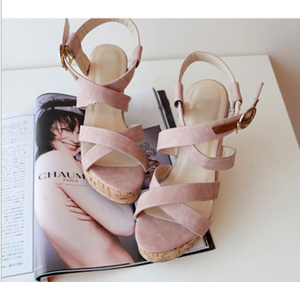 New sandals women's platform women's shoes fish mouth flat bottom platform wedge shoes Pink - Shop at LoveMi