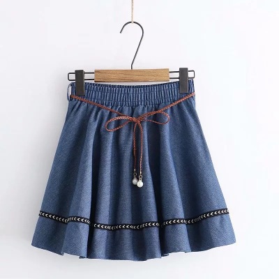 Solid Color Distressed Thin Denim Skirt