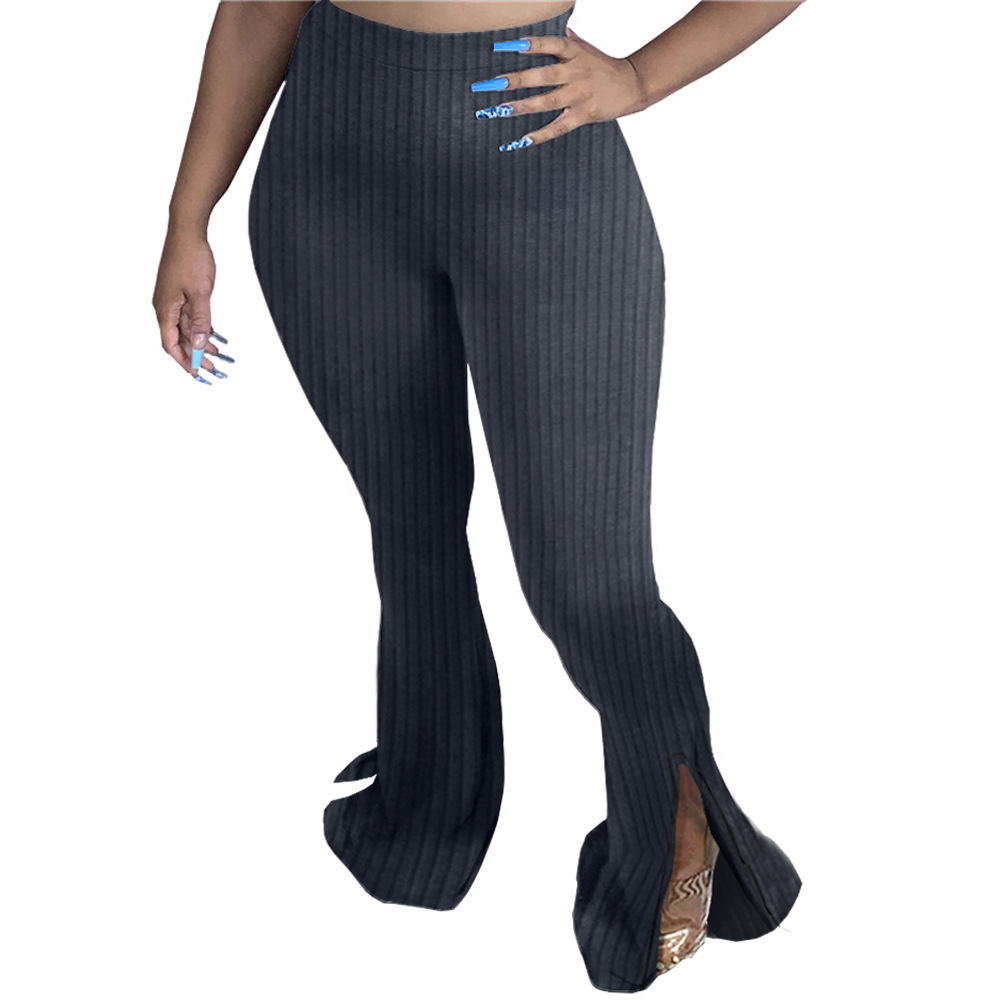 Women's Large Size Split Sexy Skinny Big Flared Pants Dark Grey - Shop at LoveMi