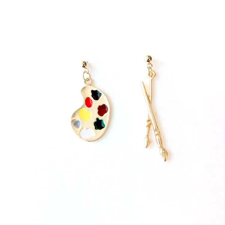 Little Painter Palette Brush Creative Earrings - Drawing Board