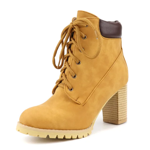 Foreign trade style front lace up ankle boots Yellow - Shop at LoveMi