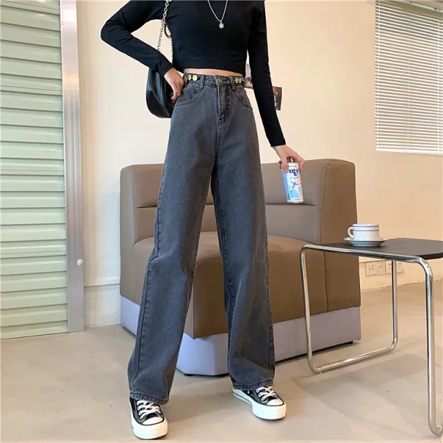 Women's Plus Size High rise Wide leg Jeans Black - Shop at LoveMi
