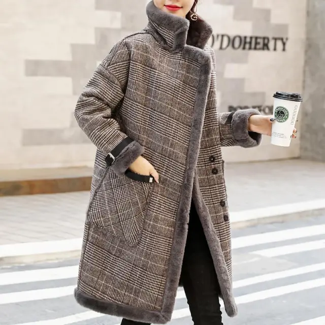 Korean temperament plus velvet thick mid length woolen coat Lattice - Shop at LoveMi