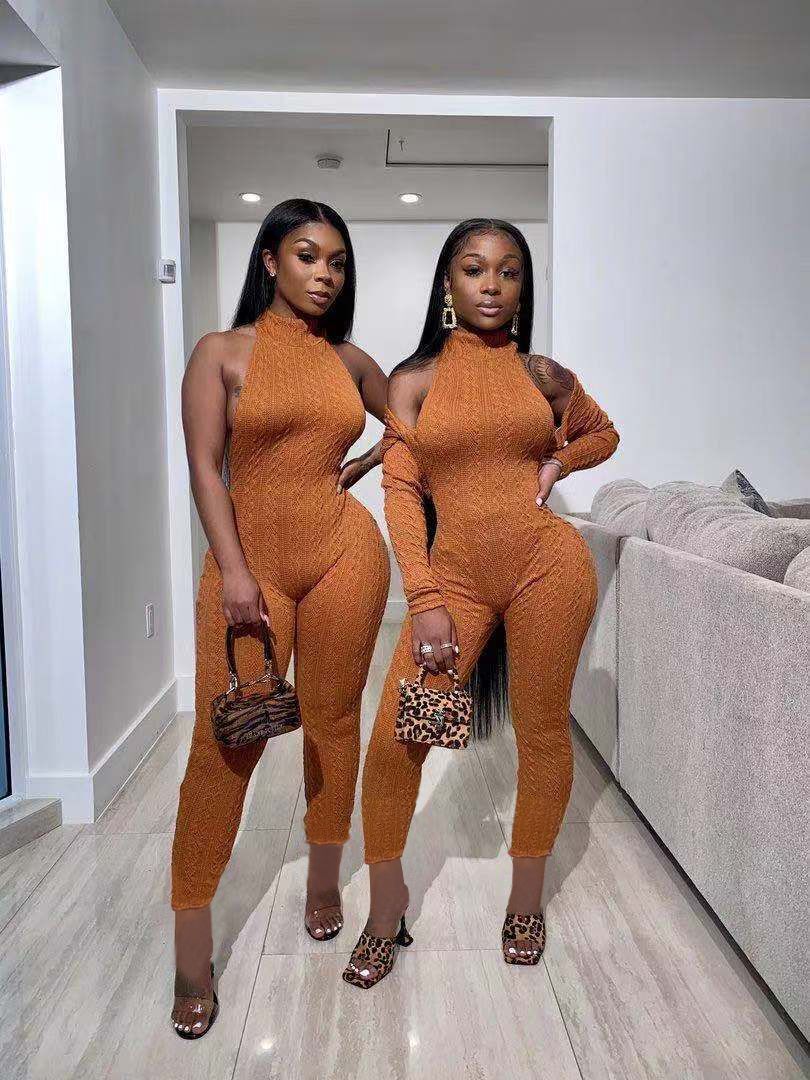 Sweater hanging neck jumpsuit