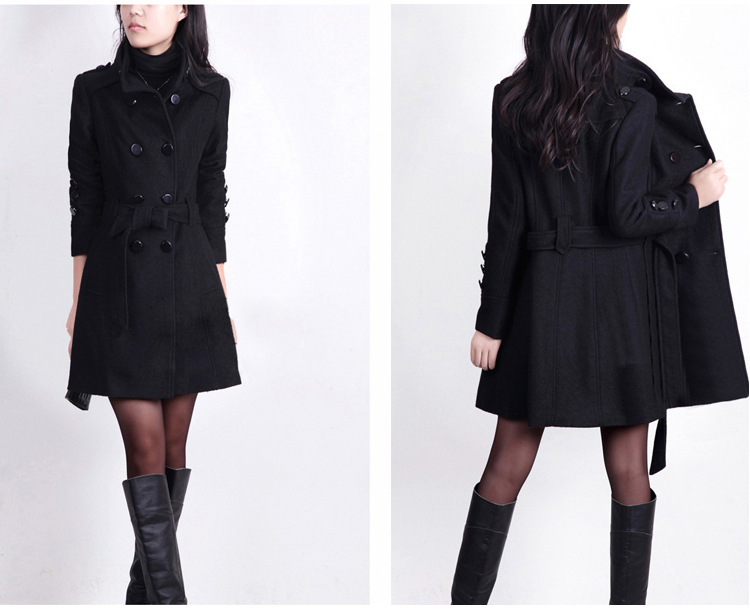 Woolen Coat Women Mid Length Korean Style Woolen Coat Black - Shop at LoveMi