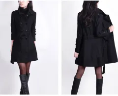 Woolen Coat Women Mid-Length Korean Style Woolen Coat - Black - View 1